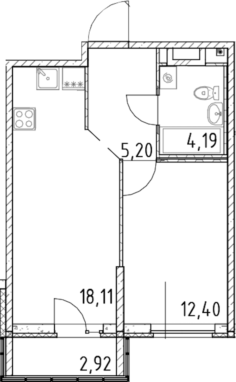 1-комнатная квартира 39.9 м², 12/23 эт., ЖК «Город Первых»